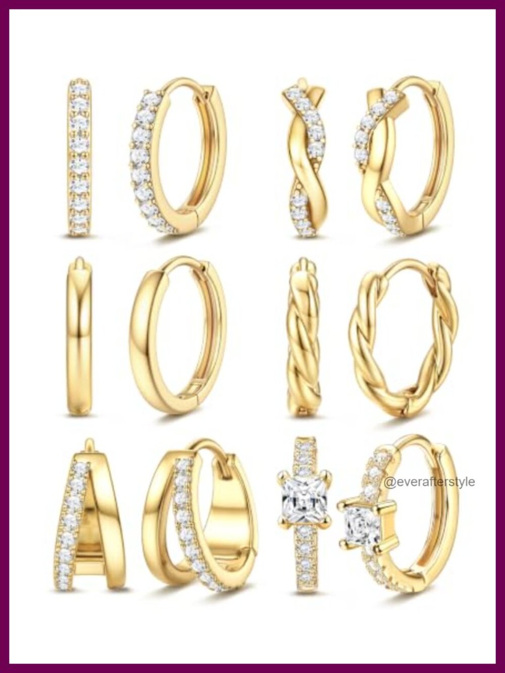 14K Gold Plated Huggie Hoop Earrings Set for Women Hypoallergenic with Cubic